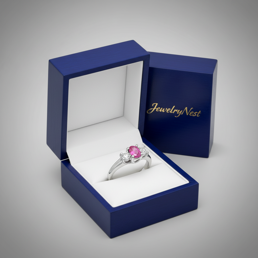Pink Sapphire Ring in Royal Blue Jewelry Box