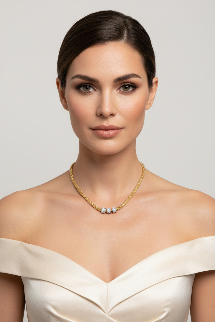 Popcorn Diamond Barrel Necklace – Full Face Model Shot