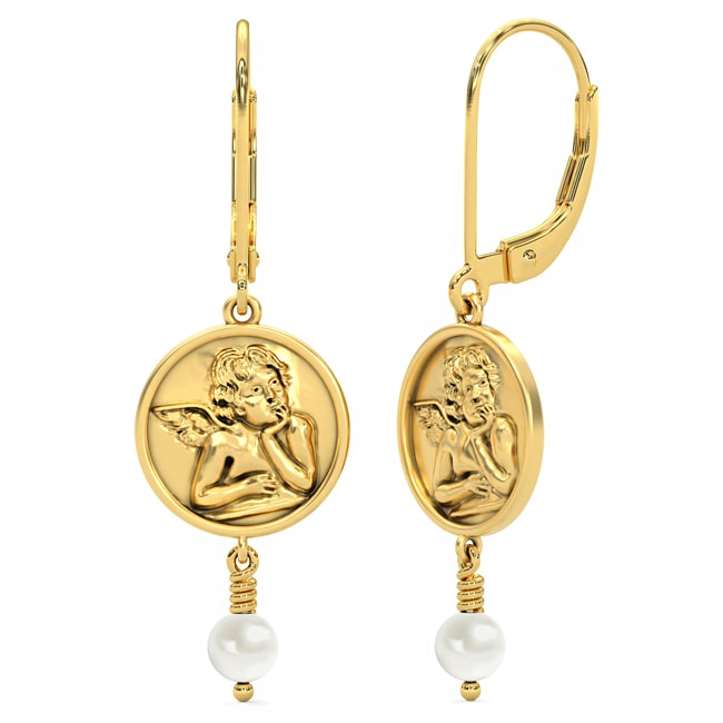 14k Solid Gold Large Angel Pearl Drop Earring (2.8 gr.tw)