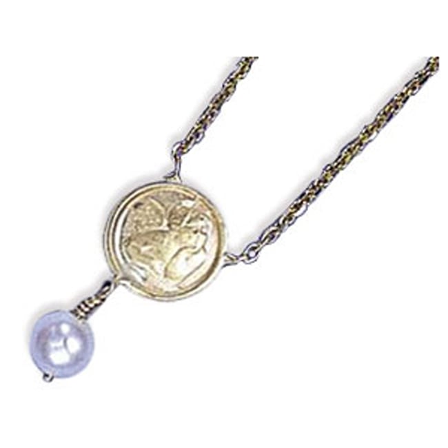 14k Solid Yellow Gold Mini Angel Pearl Drop Necklace (2.9.gr.tw)