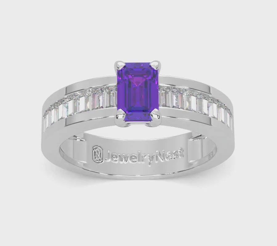 14k Gold Triple A Rectangular Tanzanite Diamond Ring Vdeo