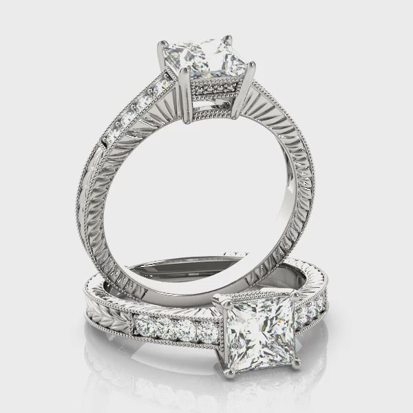 14K White Round-Princess Diamond Engagement Ring Video