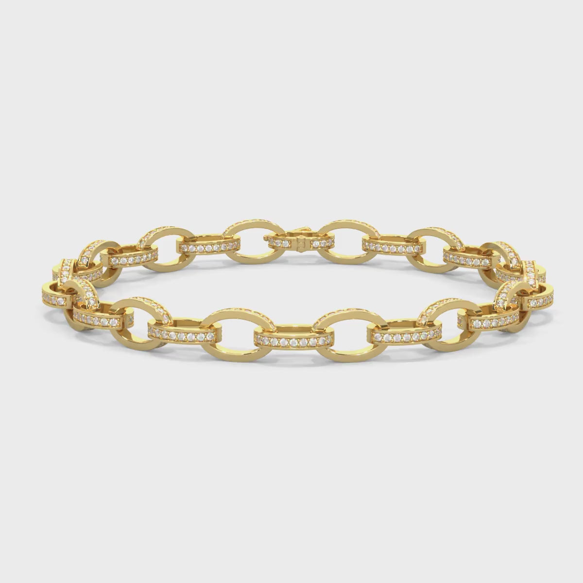 14k Yellow Solid Gold Diamonds Oval Link Bracelet  Video