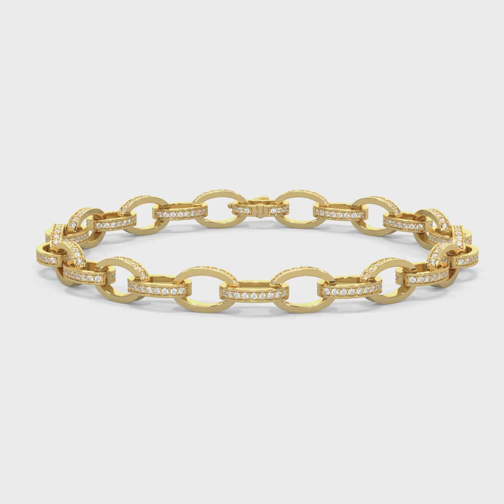 14k Yellow Solid Gold Diamonds Oval Link Bracelet  Video