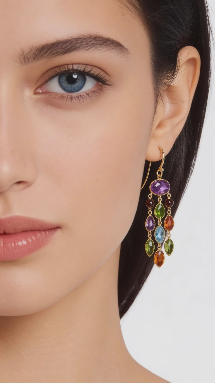 14K Yellow Semi-Precious Chandelier Dangle Earrings Video