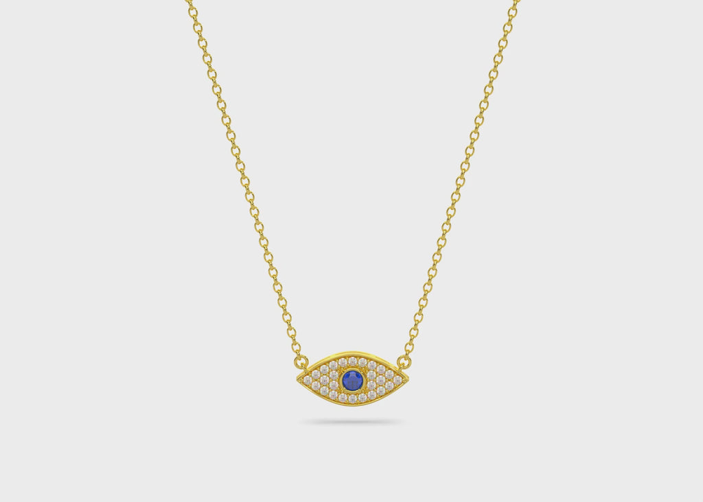 14k Yellow Gold Evil Eye Sapphire Diamond Necklace Video