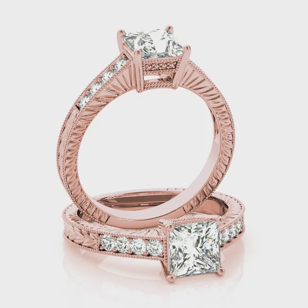 14K Rose Princess-Round Diamond Engagement Ring  Video