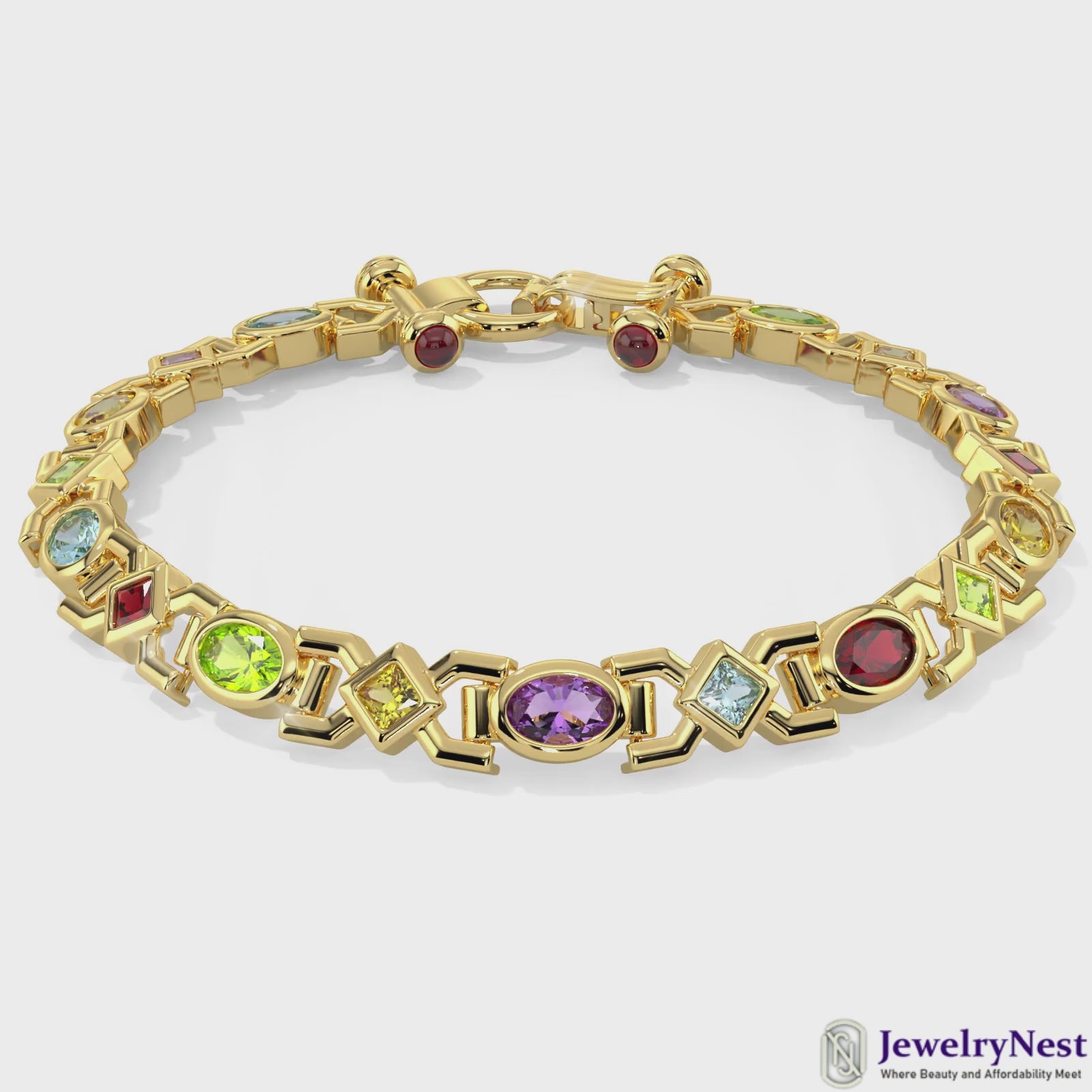 14k Old Style Multi Gemstones Taggle Bracelet Video
