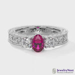 14K White Gold Oval Ruby Diamond Ring Video