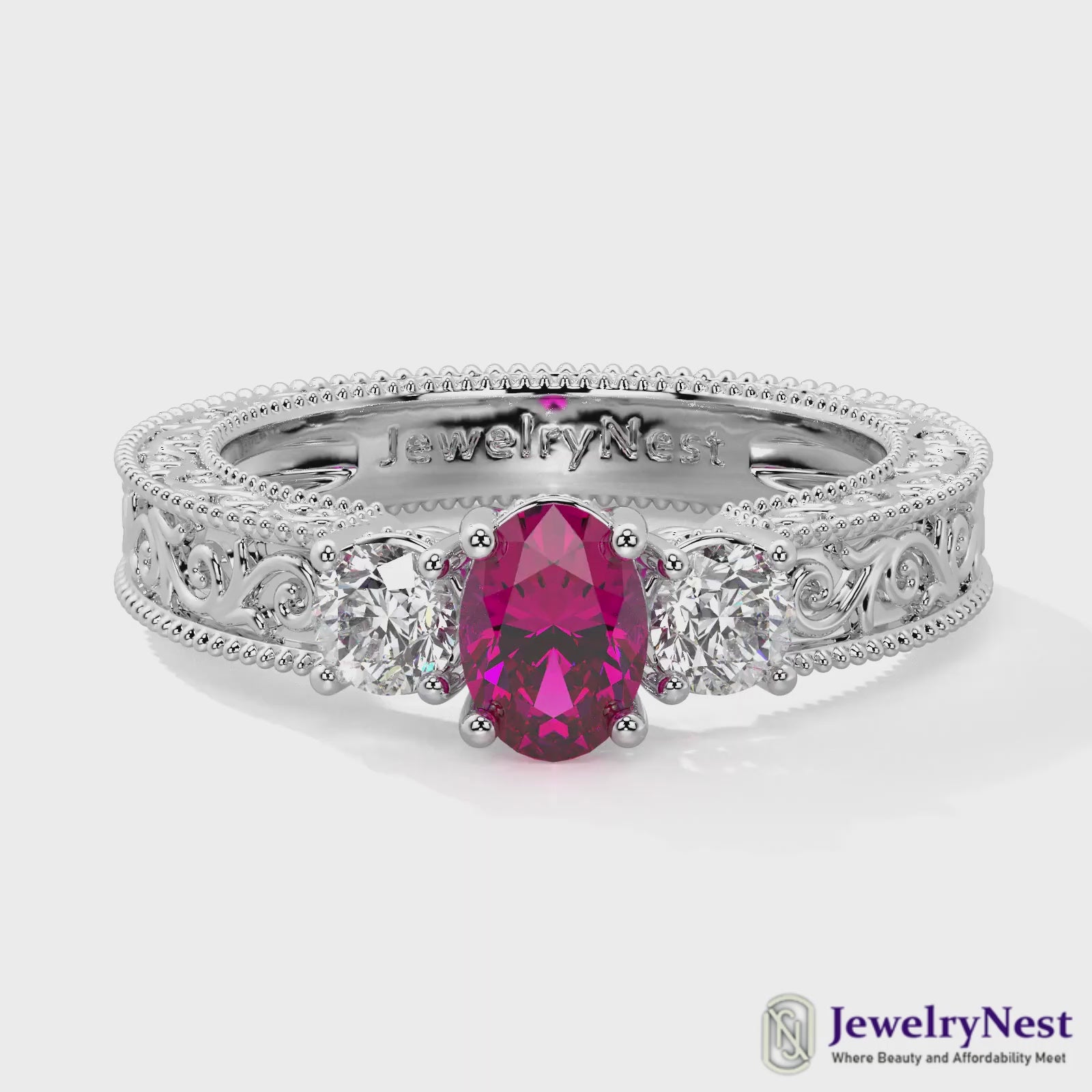 14K White Gold Oval Ruby Diamond Ring Video