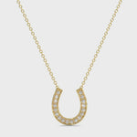 14k Yellow Gold Horse-Shoe Lab-Created Diamond Pendant Necklace Vdeo
