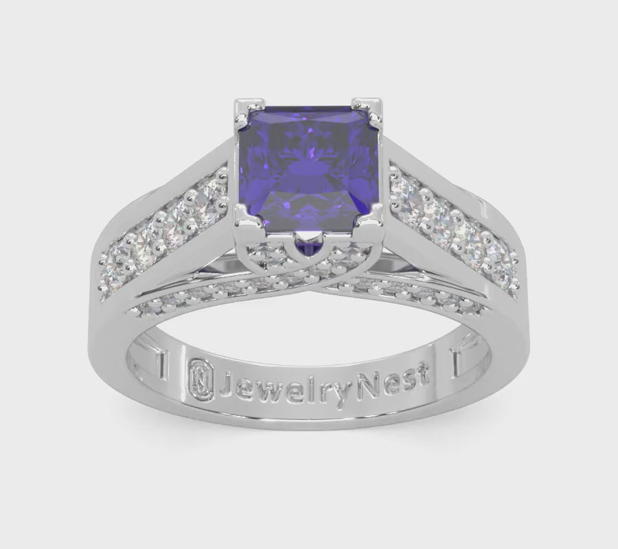 14k Gold Square Tanzanite Diamond Ring Video