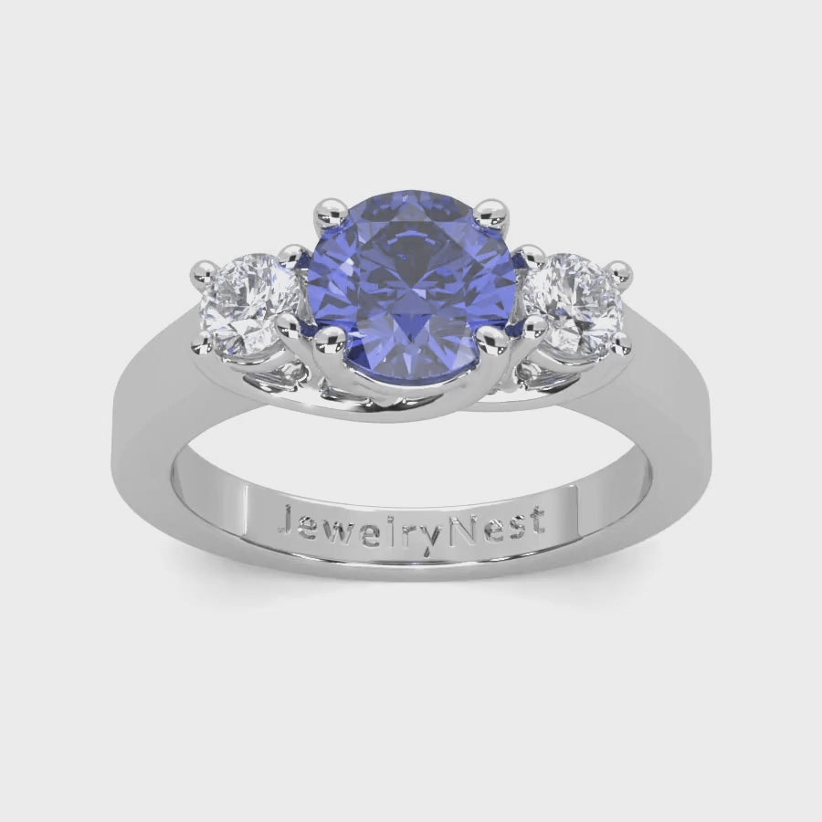 14k Gold Diamond Round Sapphire Ring Video