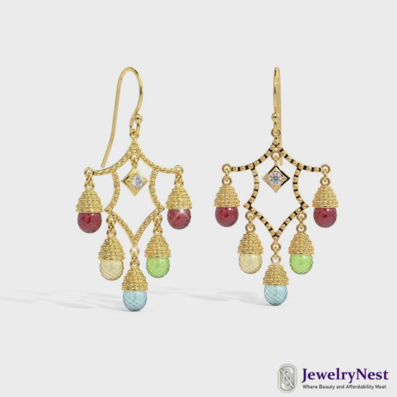 14K Diamond Briolette Chandelier Drop Earring Video