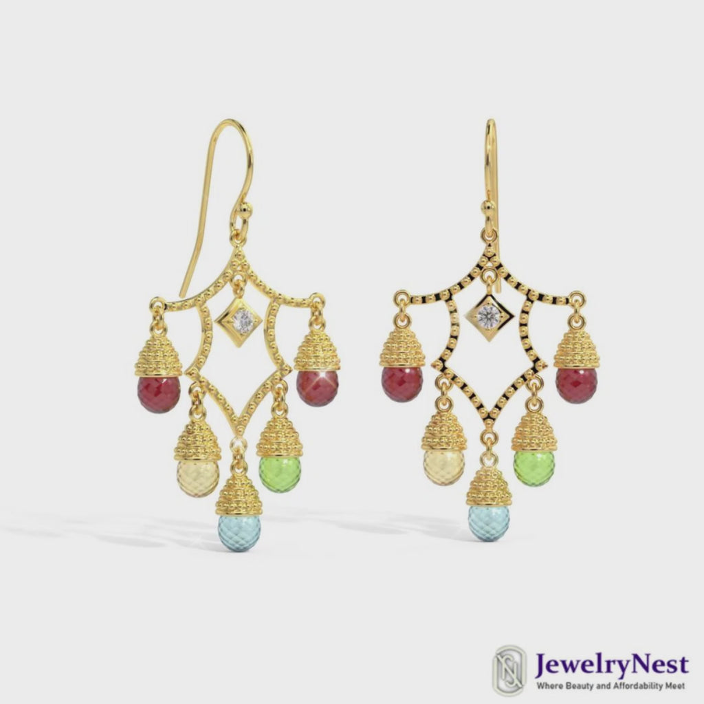 14K Diamond Briolette Chandelier Drop Earring Video