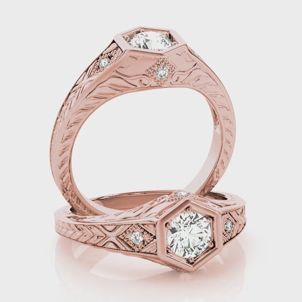 14K Pink Vintage Engagement Diamond Ring Video