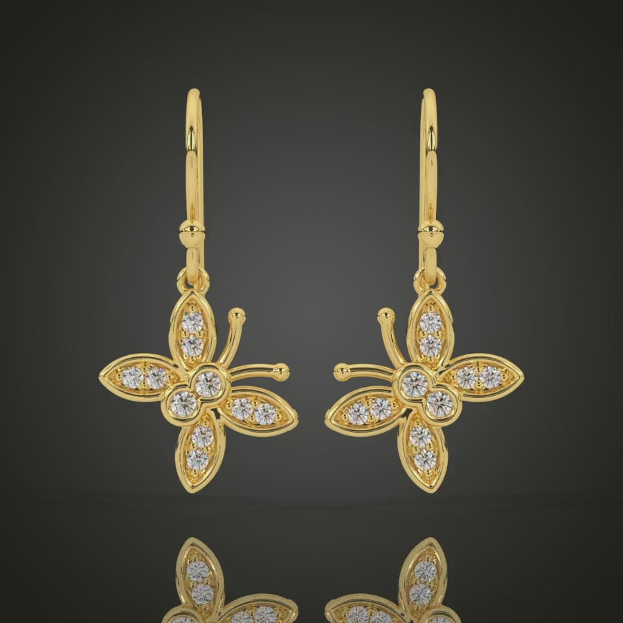 14k Gold Diamond Dangle Mini Butterfly Earrings Video