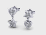 14k Gold Star-Heart Diamonds Dangle Drop Earrings Video