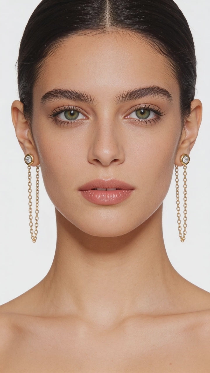 4k Gold Round Tread Diamond Chandelier Earring Video