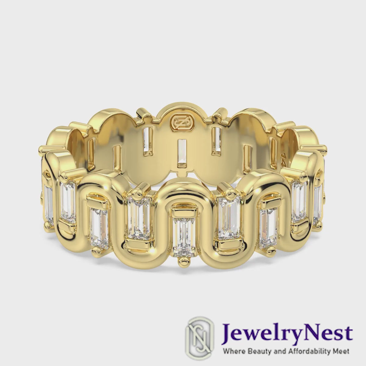 14k Yellow Gold Baguette Diamond Arch Eternity Band Video