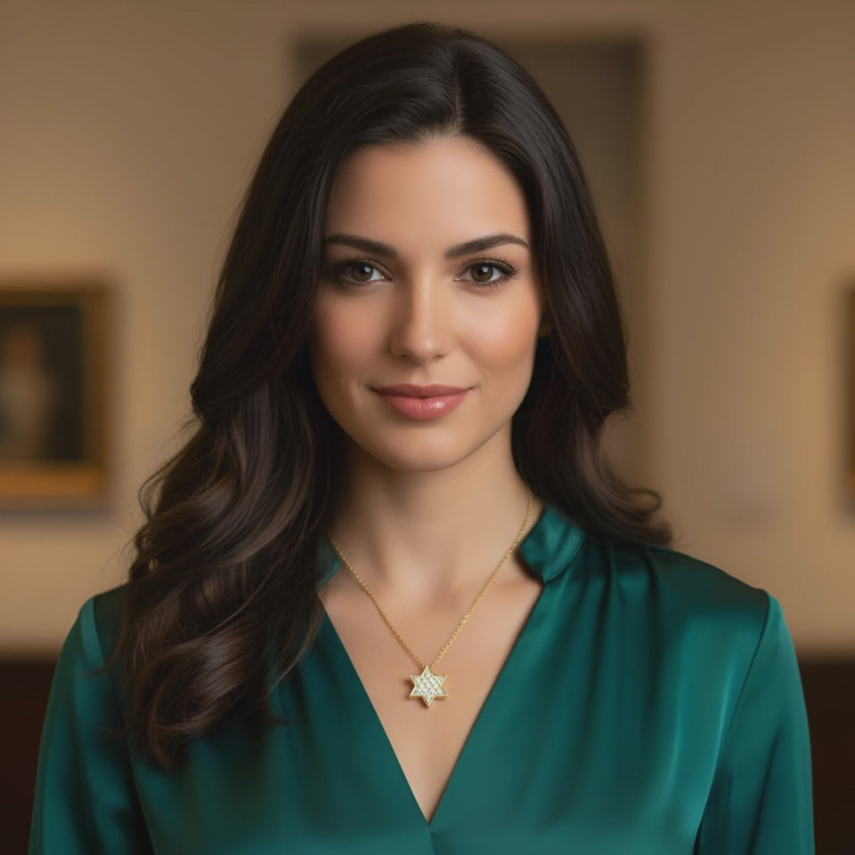14k Gold Star of David Diamond Necklace On Model Video