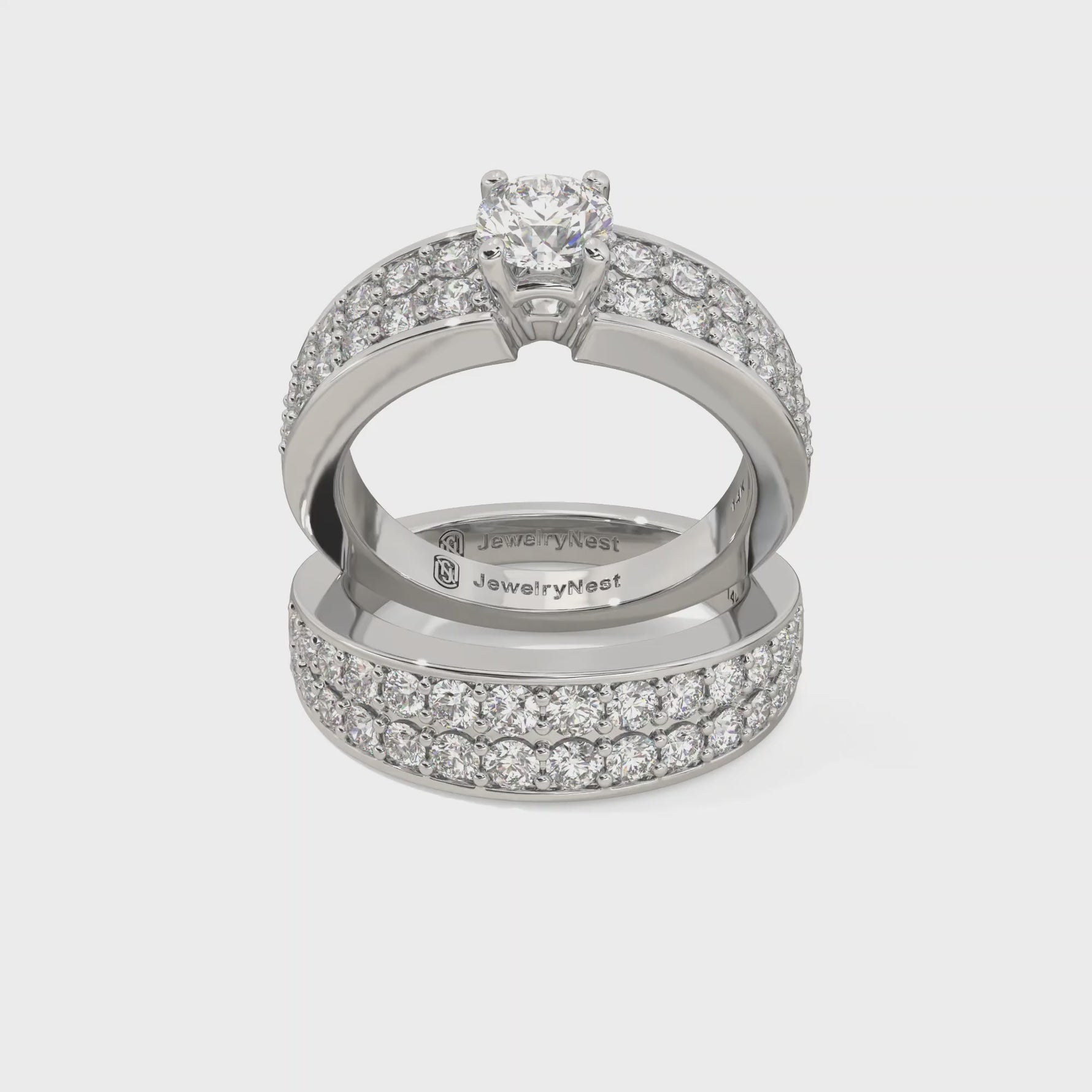 14k Gold Round Diamond Bridal Set Bands Video