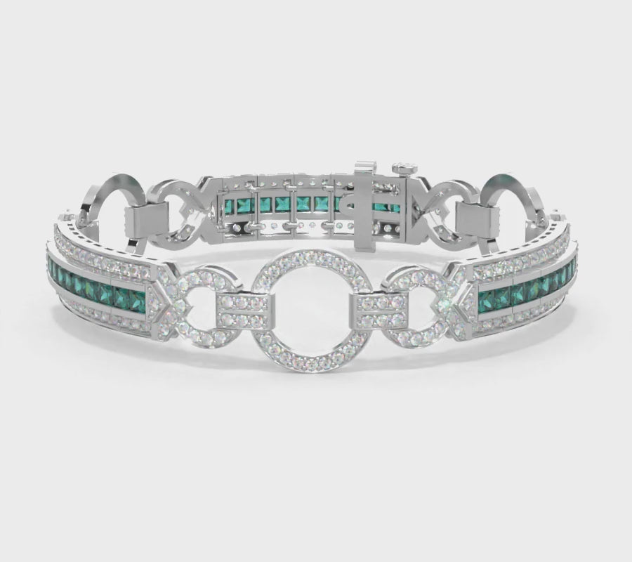 14k White Antique Look Emerald Diamond Bracelet video