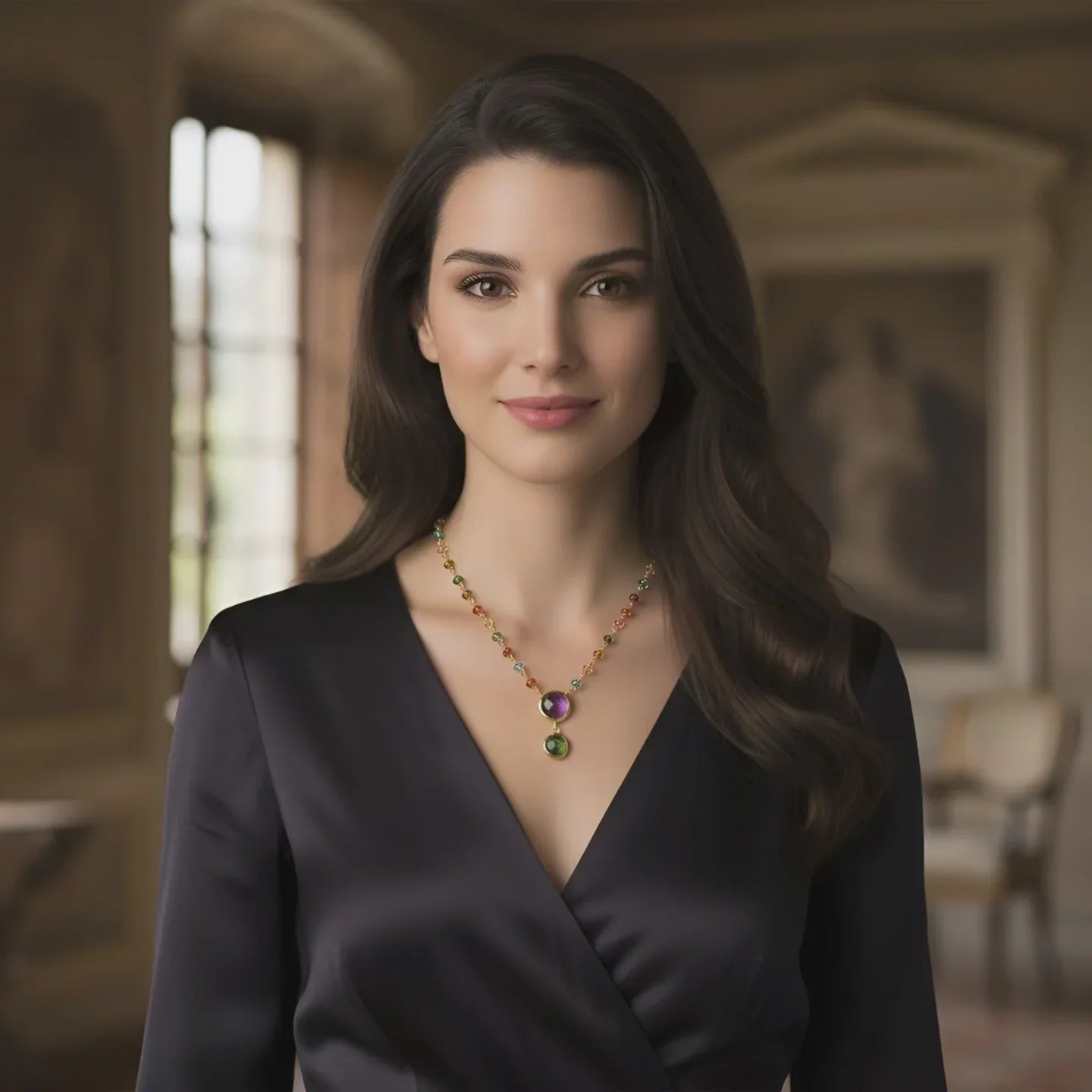 14k Antique Look Multi Color Cubshion Tourmaline Rondalle Disc Drop Necklace Video
