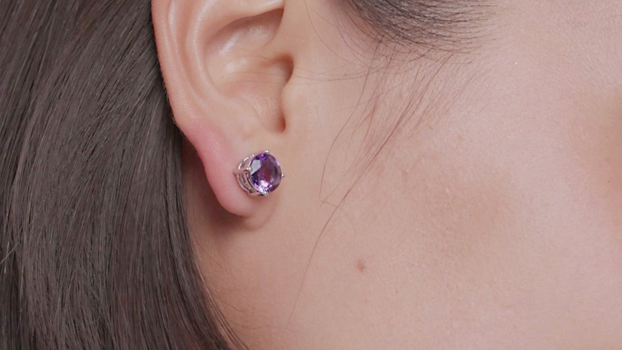 Sterling Silver Amethyst Round Prong Earring Stud Video