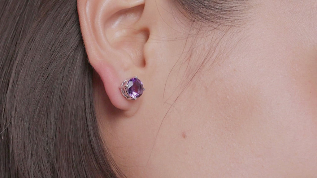 Sterling Silver Amethyst Round Prong Earring Stud Video