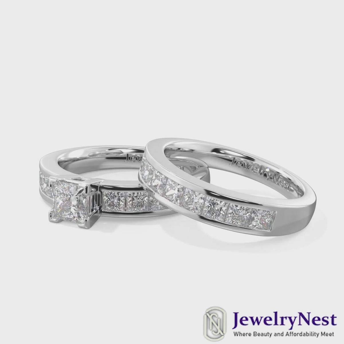 14k Gold Princess-Cut Diamond Bridal Set Video