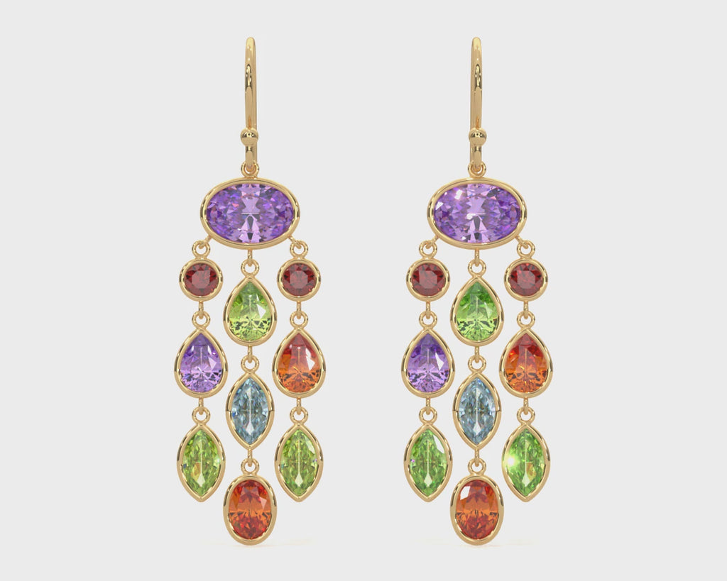 14K Yellow Semi-Precious Chandelier Dangle Earrings Video
