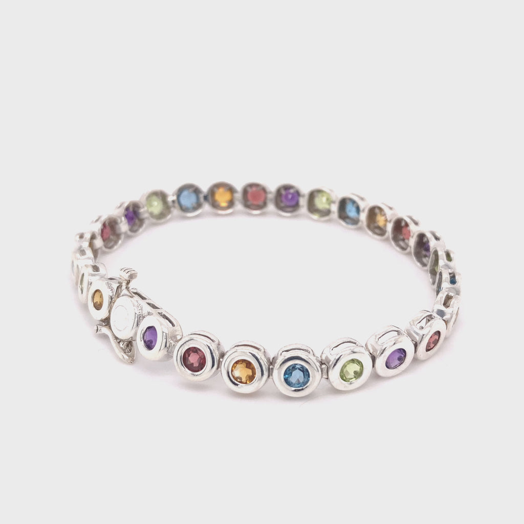 Sterling Silver Multi-Gemstone Tennis Bracelet  Video