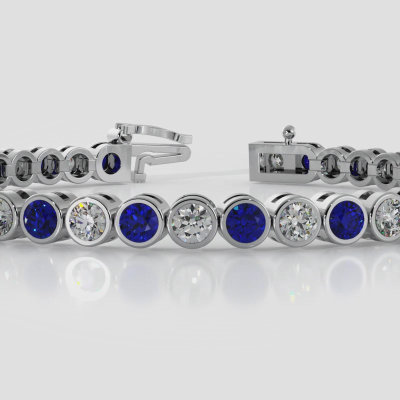 14k Gold Tennis Diamond Sapphire Bracelet Video