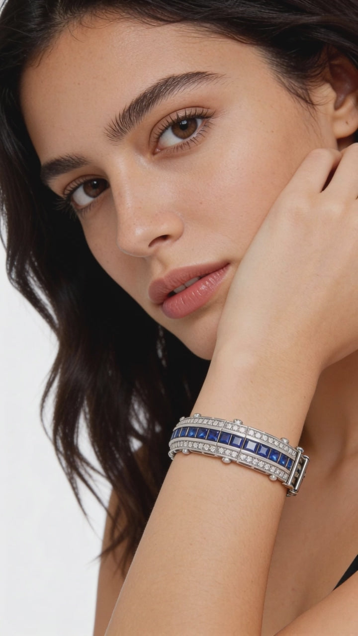 14k Gold Art Deco Style Sapphire Diamond Bracelet Video