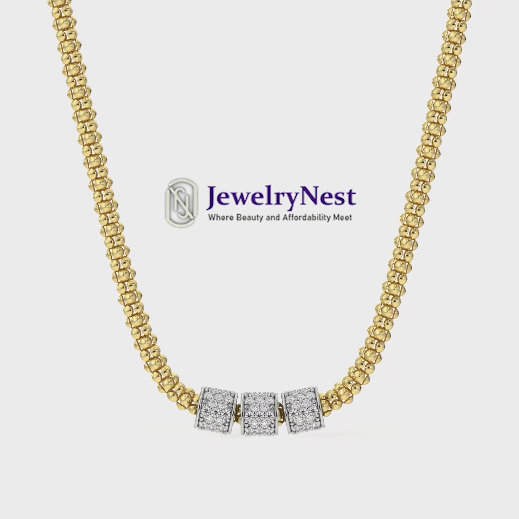 14k Yellow Gold Popcorn Necklace with Floating Diamond Barrel Video