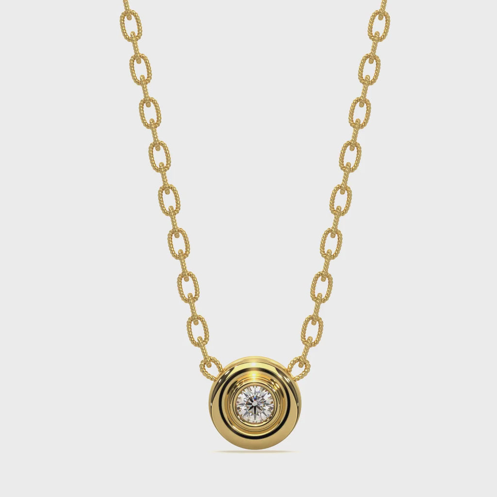 14k Yellow Gold Donut Bezel Diamond Solitaire Necklace Video