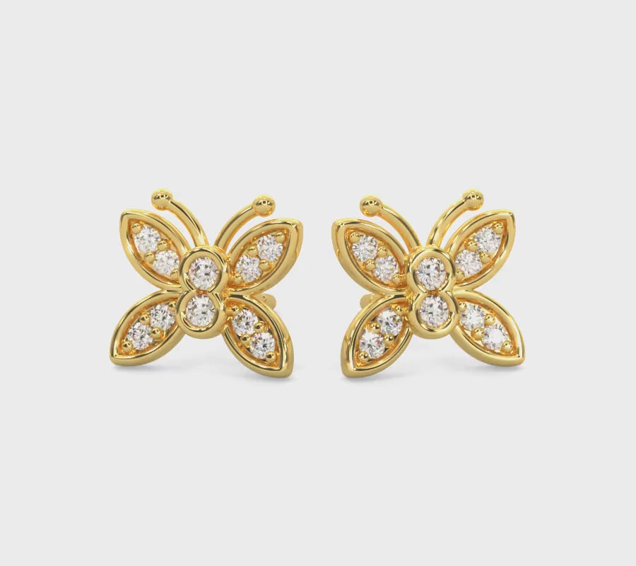 14k Solid Gold Diamond Mini Butterfly Earrings Video