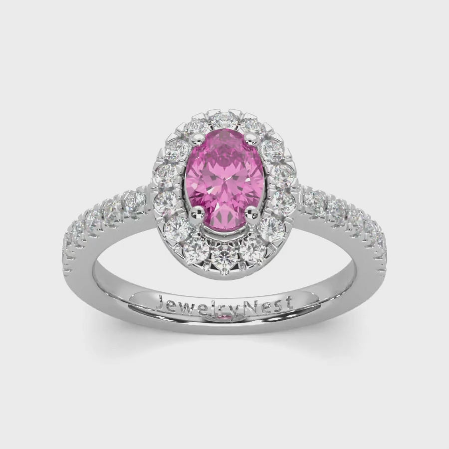 14k Gold Oval Pink Sapphire Diamond Ring Video