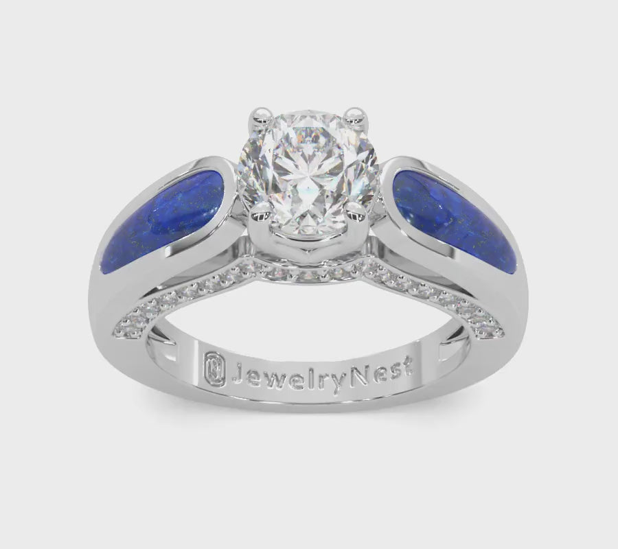 14K Lab-Grown Diamond Lapis Engagement Ring Video