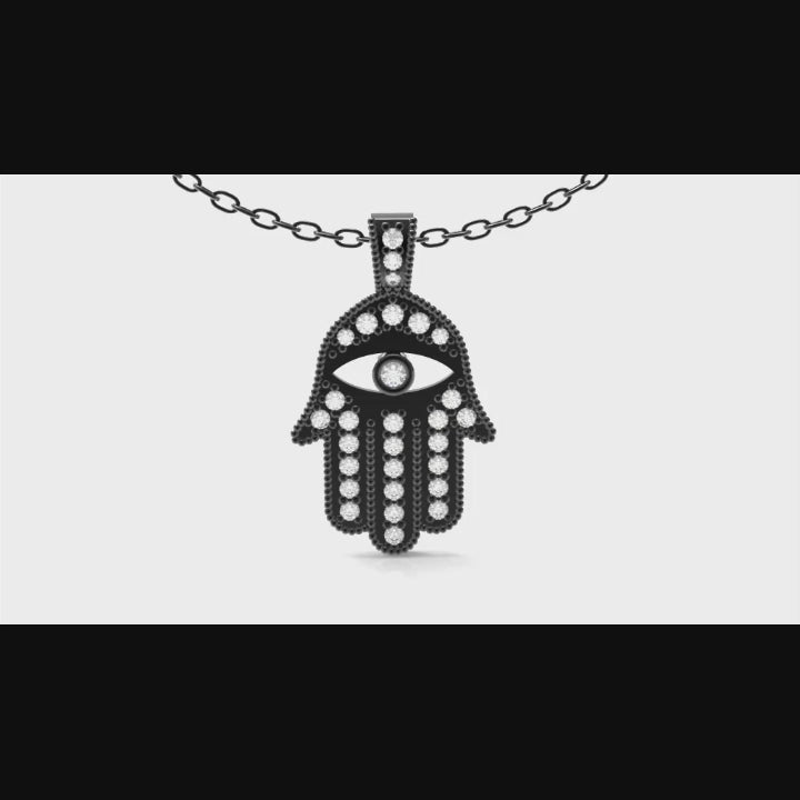 14k Black Rhodium Gold Hamsa Diamond Necklace Video