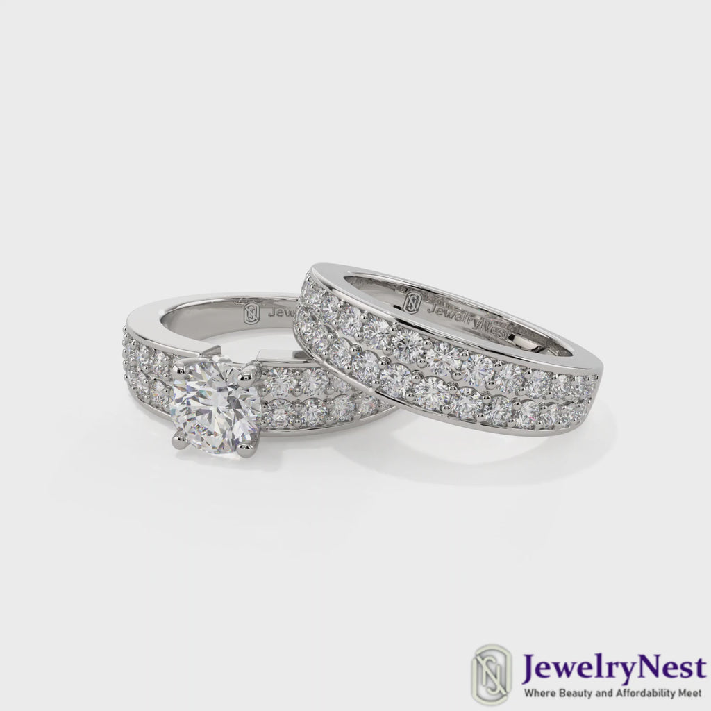 14k Gold Lab-Grown Round Cut Diamond Bridal Set Bands Video