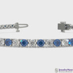14k Gold Round Diamond Sapphire Tennis Bracelet Video