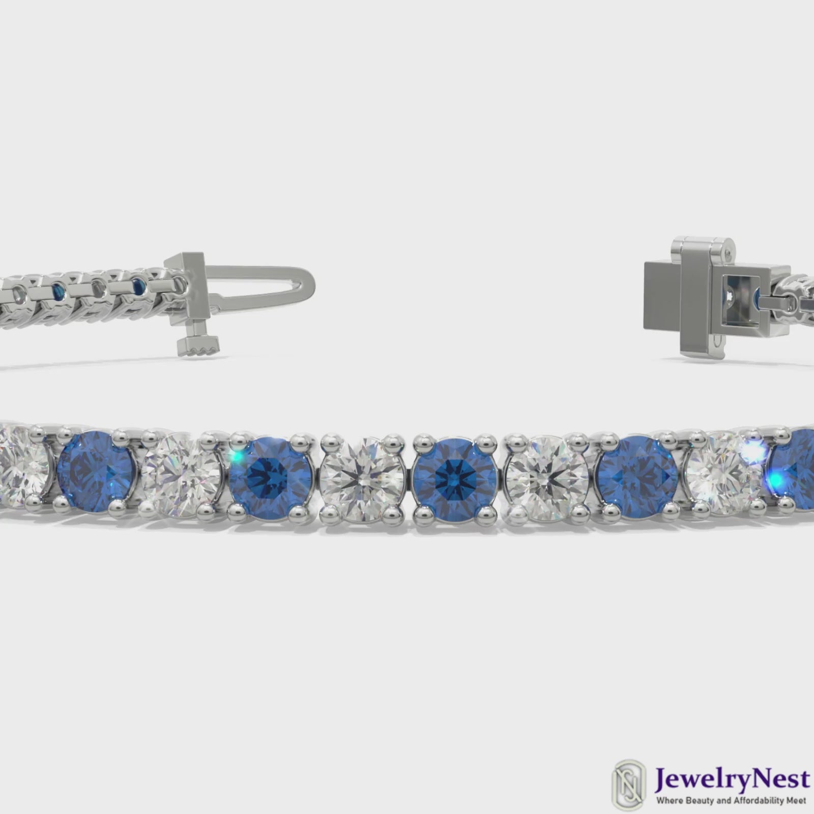14k Gold Round Diamond Sapphire Tennis Bracelet Video