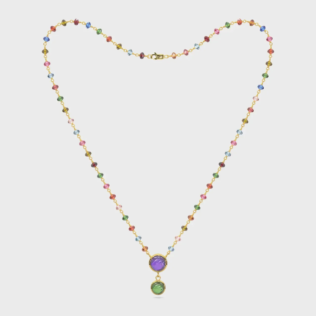 14k Antique Look Cabochon Tourmaline Rondelle Necklace - JewelryNest