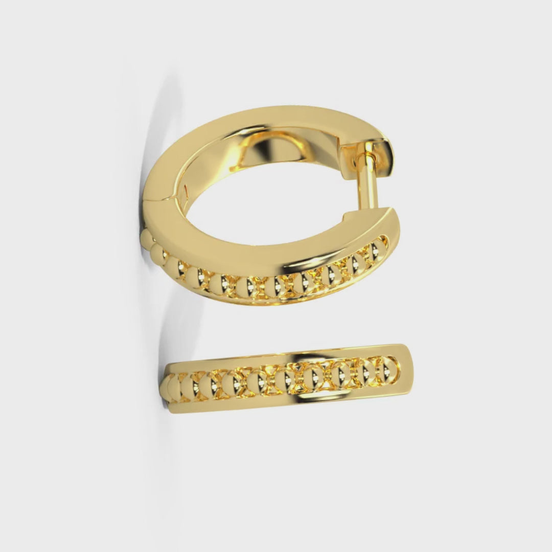 14k Solid Gold Round Caviar Huggie Earrings Video