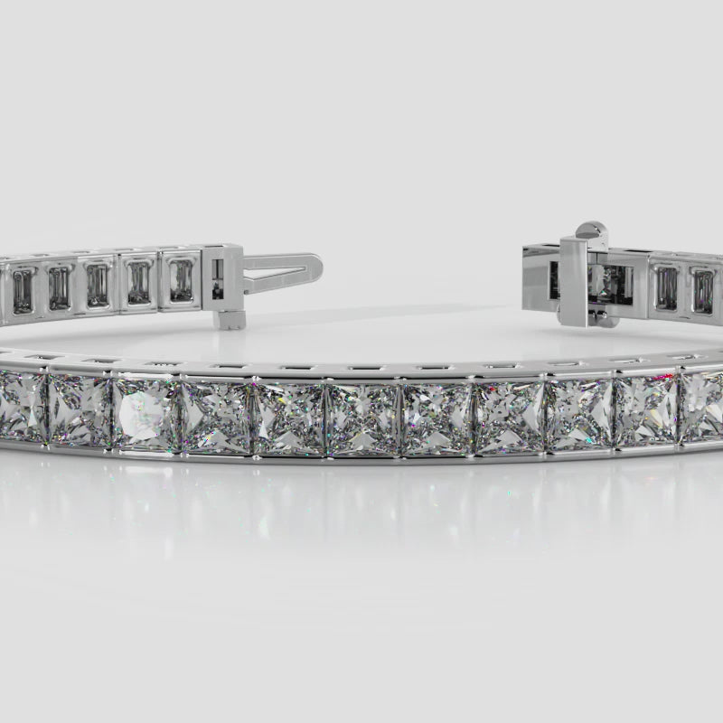 14k Solid Gold Princess Cut Diamond Tennis Bracelet  Video