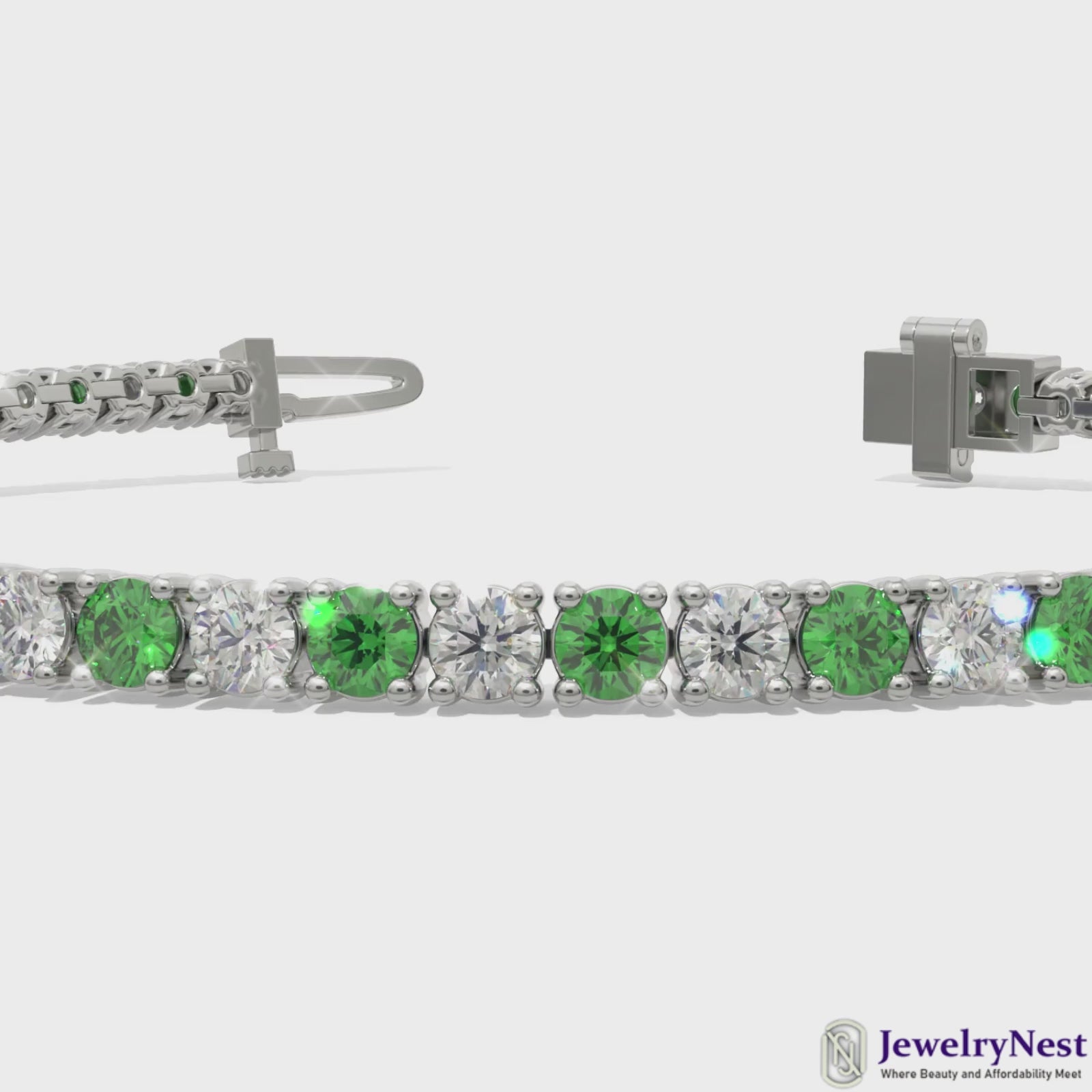 14k Gold Round Diamond Emerald Tennis Bracelet Video