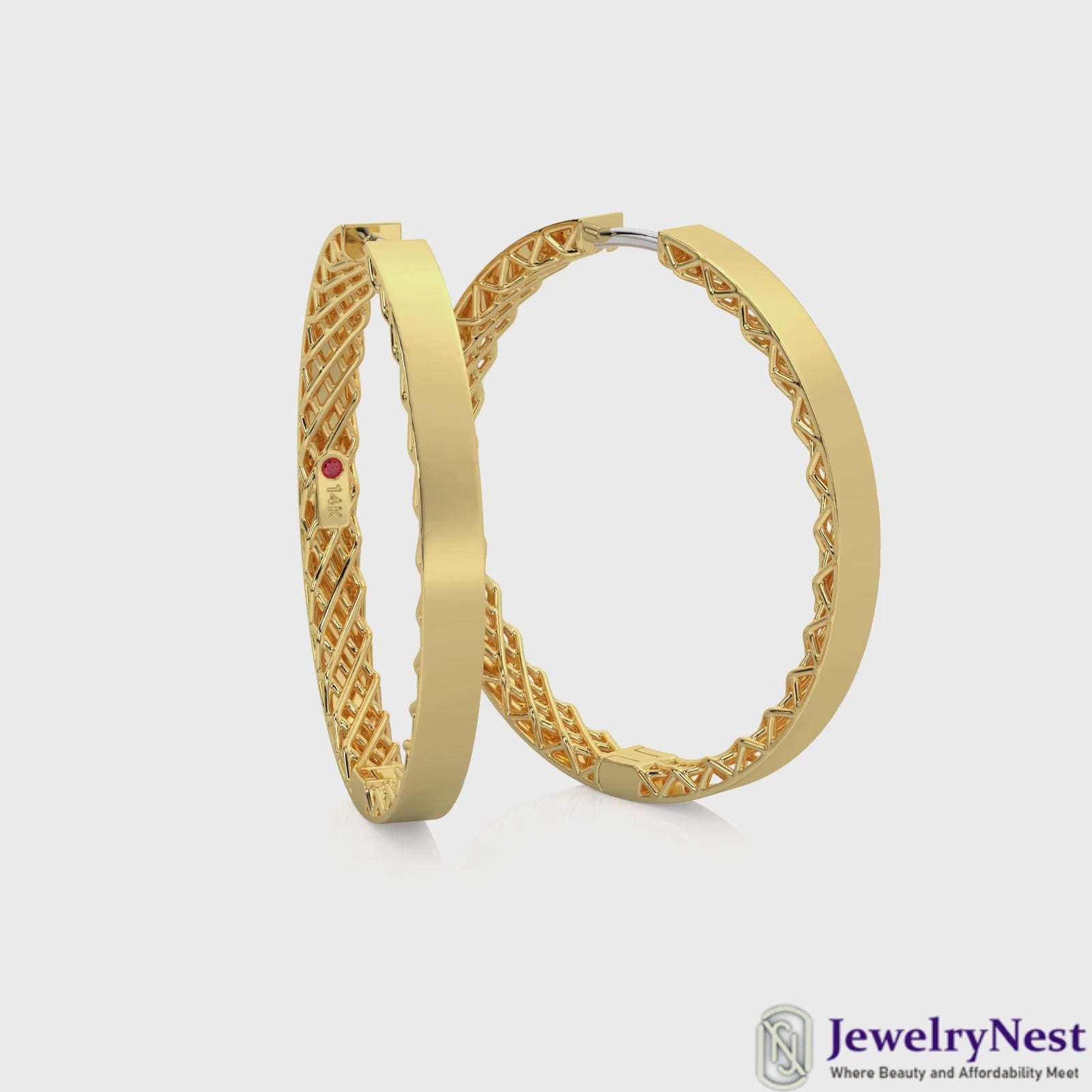 14K Yellow Gold Gated Gallery Roby Set Hoop Earrings Video