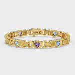 Yellow Gold Heart-Shaped Multi-Color Nine Stone Bracelet Video